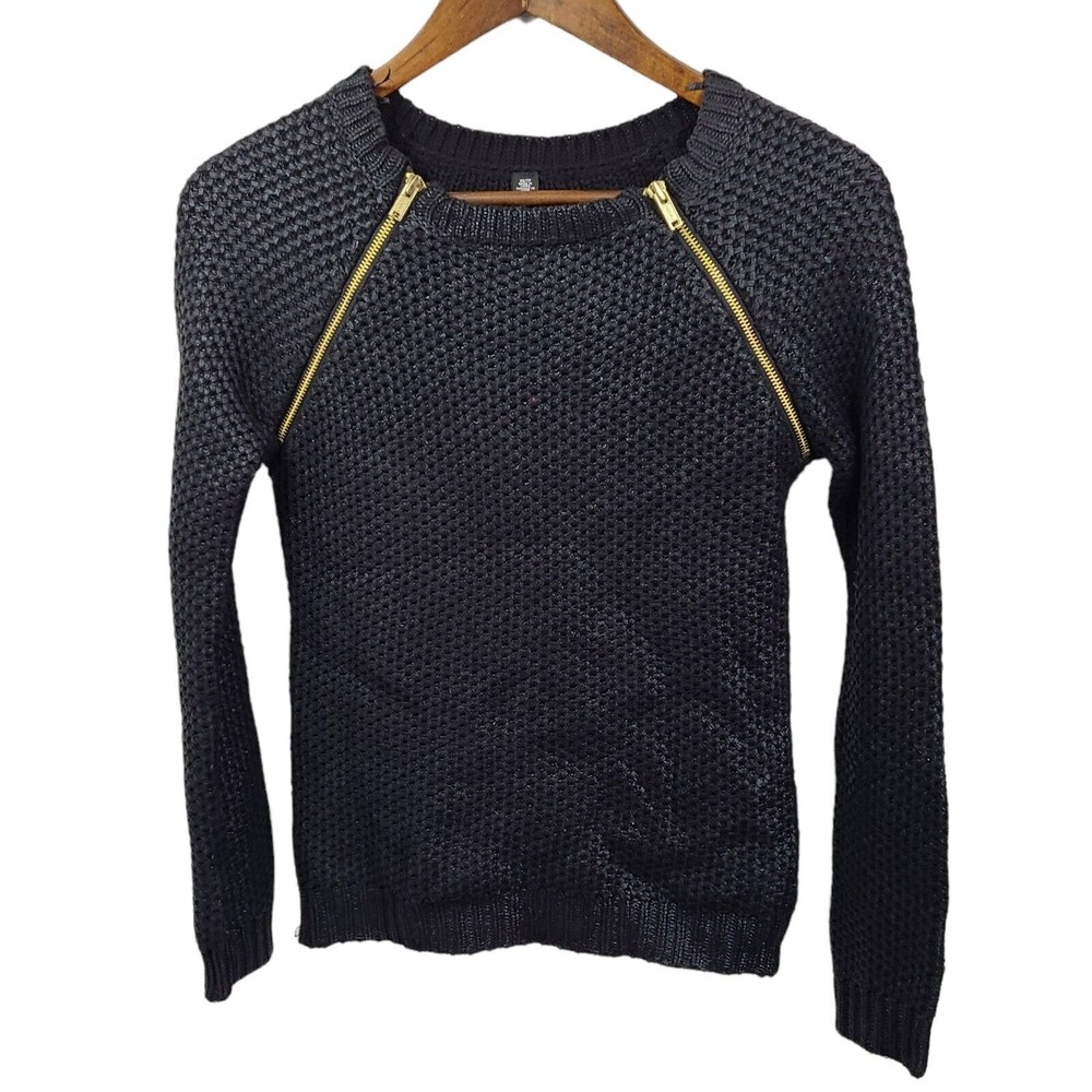 Design Lab By Lord & Taylor Metallic Black Sweater XS